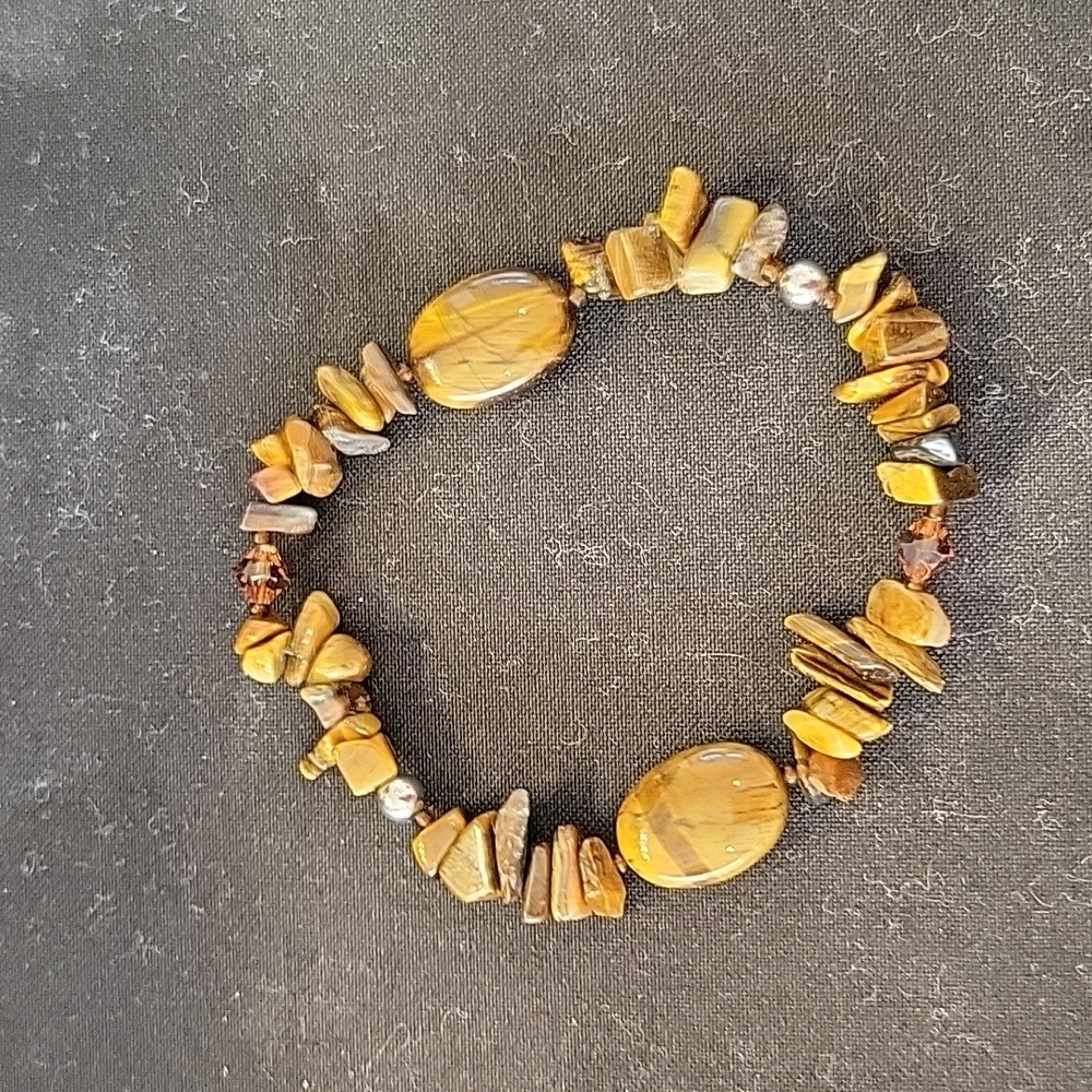 Vintage 90s Boho Tiger’s Eye Natural Gemstone Chip Stretch Bracelet